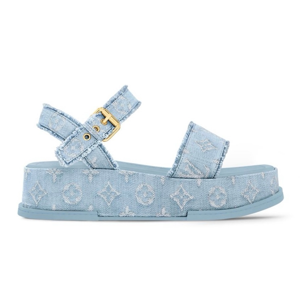 NWT - Louis Vuitton Maya Flatform Sandals - Blue Denim